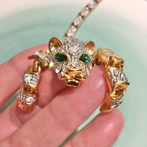 😻Vintage gold silver tone crystal leopard panther bracelet😻